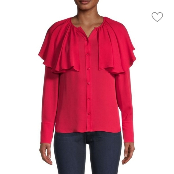 Rebecca Taylor Silk Georgette Capelet Blouse In Red Size Medium Dramatic Luxury - Picture 1 of 15